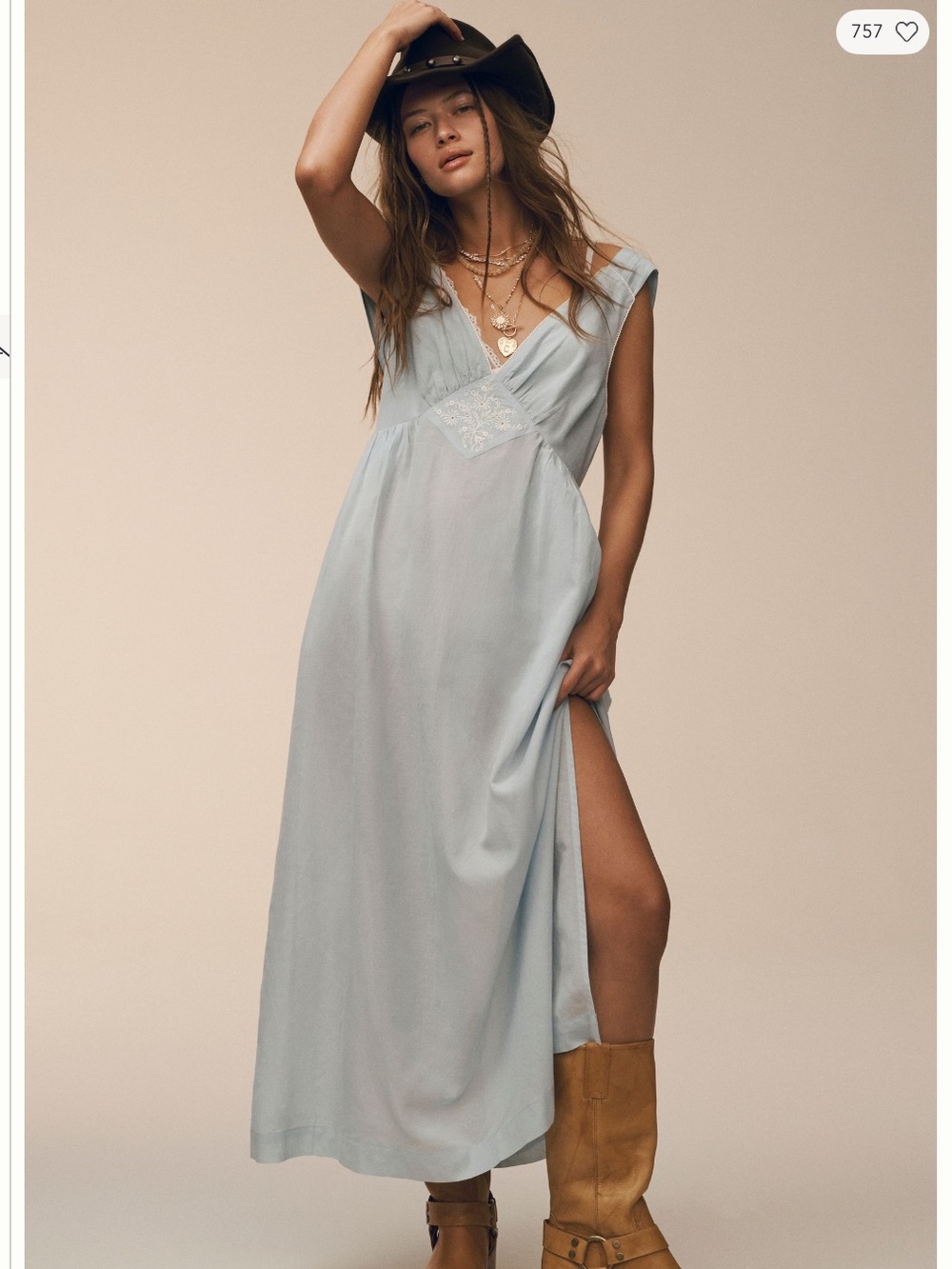 Anthropologie Pale Blue V-Neck Slip Dress with Lace Panel NWOT